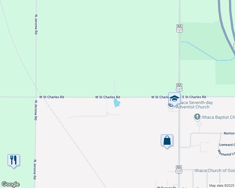 map of restaurants, bars, coffee shops, grocery stores, and more near 426 West Saint Charles Road in Ithaca