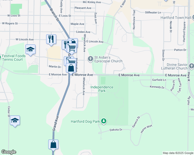 map of restaurants, bars, coffee shops, grocery stores, and more near 809 South Wilson Avenue in Hartford
