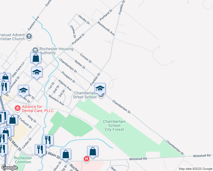 map of restaurants, bars, coffee shops, grocery stores, and more near 43 Franklin Heights in Rochester