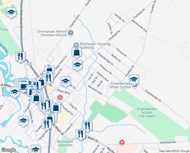 map of restaurants, bars, coffee shops, grocery stores, and more near 20 2nd Street in Rochester