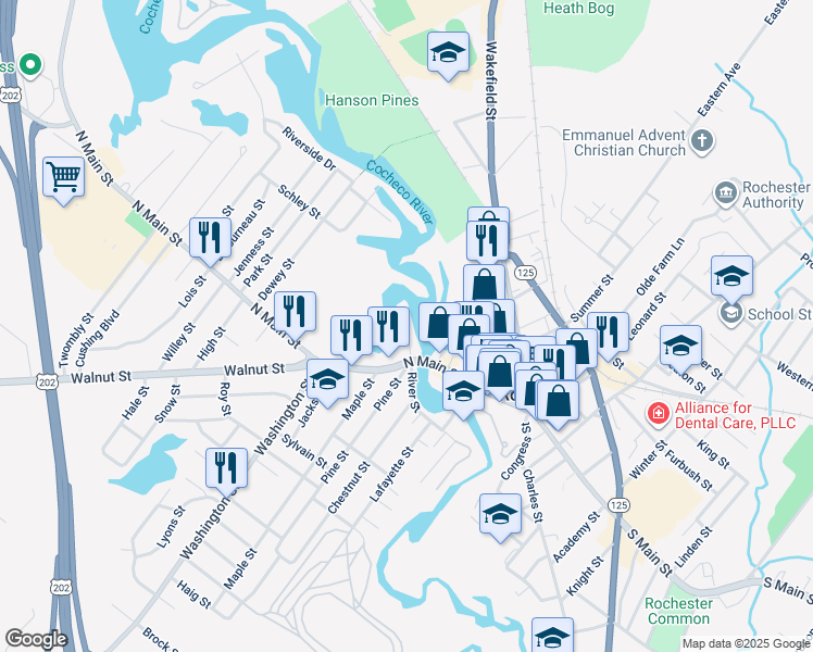 map of restaurants, bars, coffee shops, grocery stores, and more near 14 Cove Court in Rochester