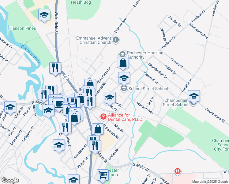 map of restaurants, bars, coffee shops, grocery stores, and more near 367 Portland Street in Rochester