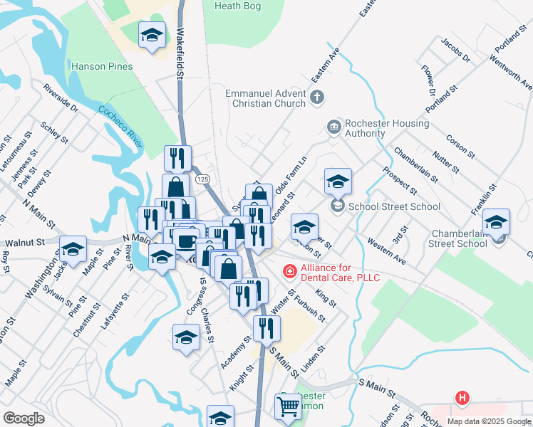 map of restaurants, bars, coffee shops, grocery stores, and more near 11 Olde Farm Lane in Rochester