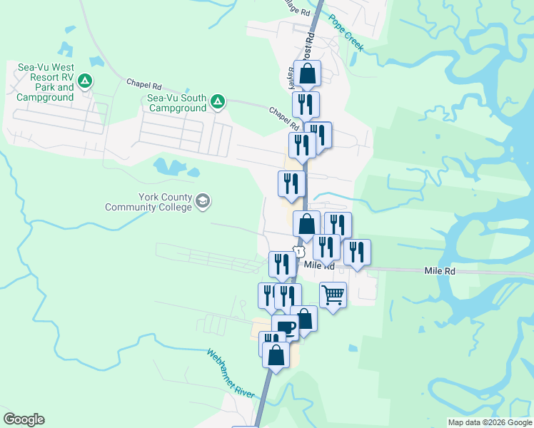 map of restaurants, bars, coffee shops, grocery stores, and more near 1072 U.S. 1 in Wells