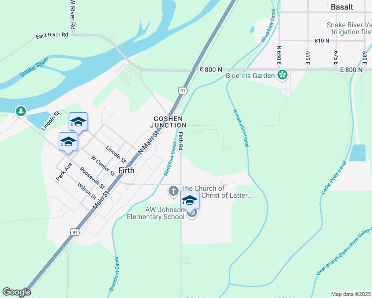 map of restaurants, bars, coffee shops, grocery stores, and more near 765 North 600 East in Firth