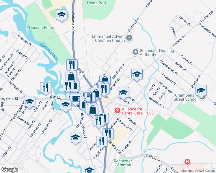 map of restaurants, bars, coffee shops, grocery stores, and more near 11 Olde Farm Lane in Rochester