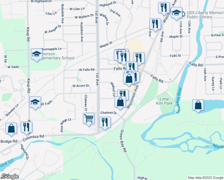 map of restaurants, bars, coffee shops, grocery stores, and more near 101 Walnut Circle in Grafton