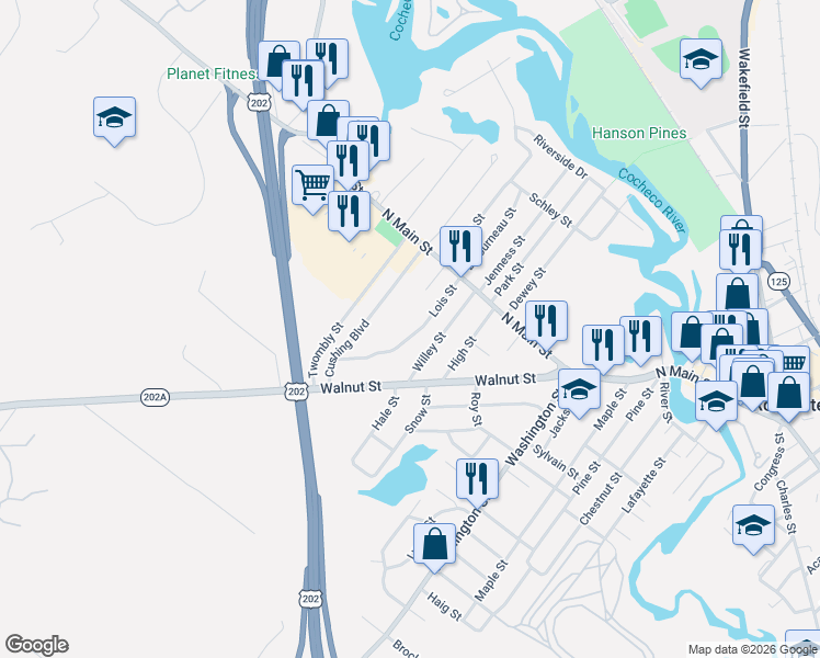 map of restaurants, bars, coffee shops, grocery stores, and more near 23 Lois Street in Rochester