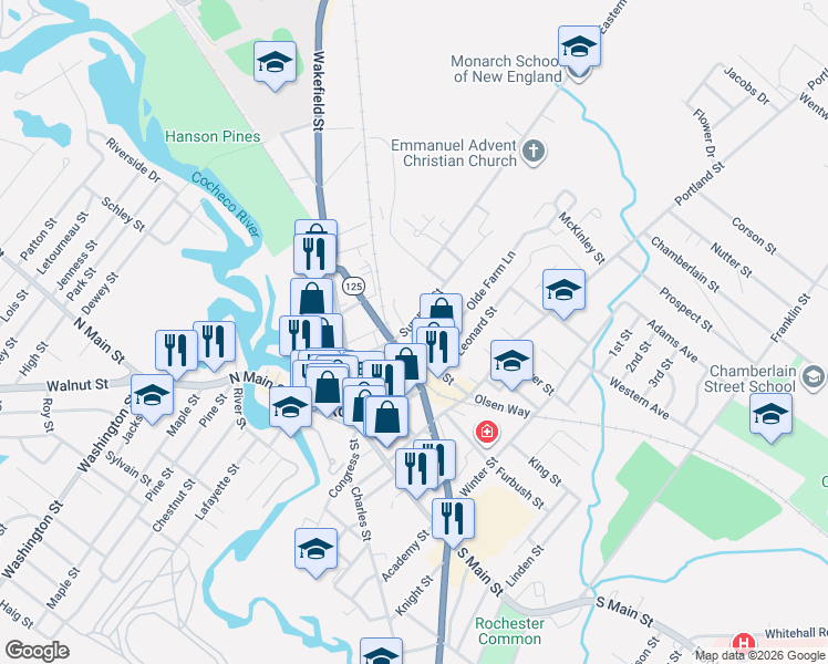 map of restaurants, bars, coffee shops, grocery stores, and more near 29 Summer Street in Rochester