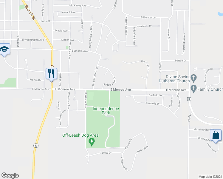 map of restaurants, bars, coffee shops, grocery stores, and more near 1000 East Monroe Avenue in Hartford