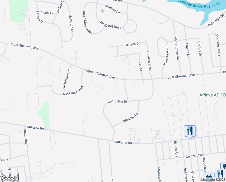 map of restaurants, bars, coffee shops, grocery stores, and more near 17 Smoke Ridge Road in Queensbury