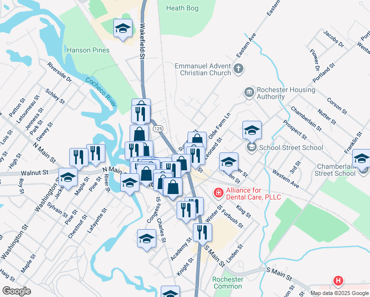 map of restaurants, bars, coffee shops, grocery stores, and more near 27 Signal Street in Rochester