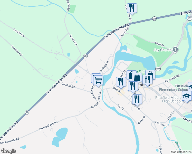 map of restaurants, bars, coffee shops, grocery stores, and more near 1 Watson Street in Pittsfield