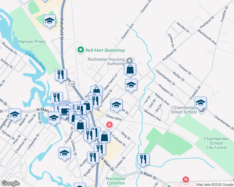 map of restaurants, bars, coffee shops, grocery stores, and more near 367 Portland Street in Rochester