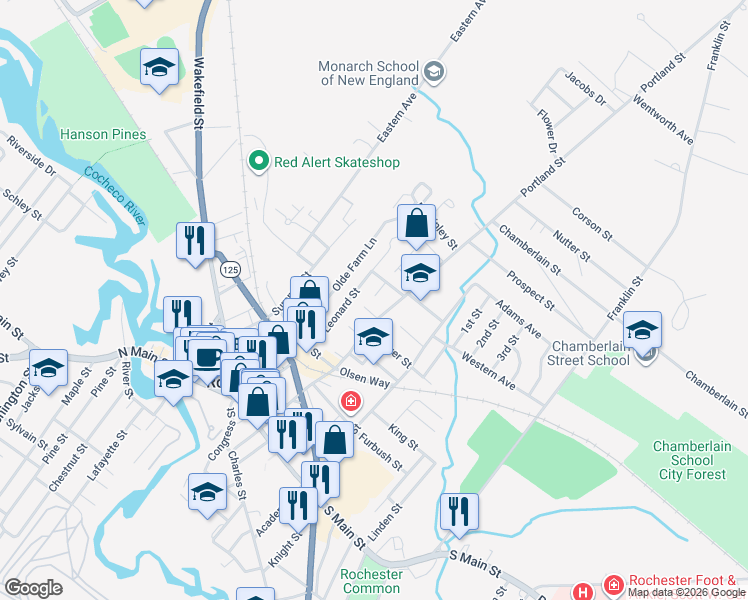 map of restaurants, bars, coffee shops, grocery stores, and more near 367 Portland Street in Rochester