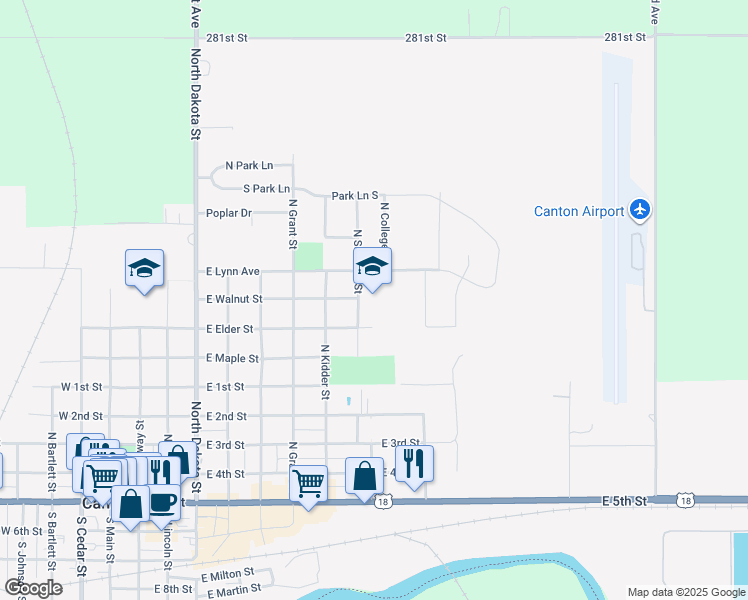 map of restaurants, bars, coffee shops, grocery stores, and more near 724 North Sanborn Street in Canton