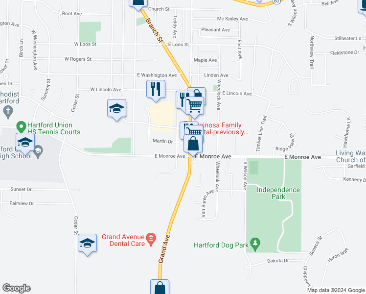 map of restaurants, bars, coffee shops, grocery stores, and more near 230 Martin Drive in Hartford