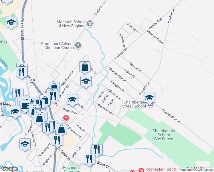 map of restaurants, bars, coffee shops, grocery stores, and more near 11 Prospect Street in Rochester