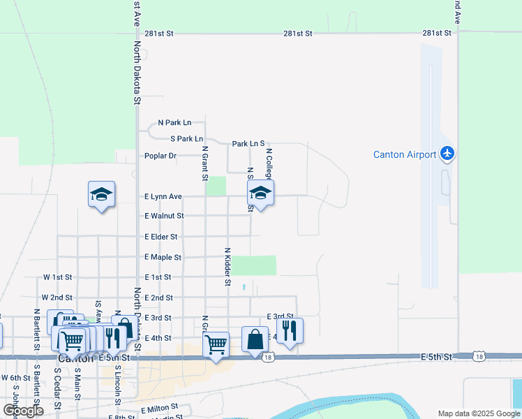 map of restaurants, bars, coffee shops, grocery stores, and more near 724 North Sanborn Street in Canton