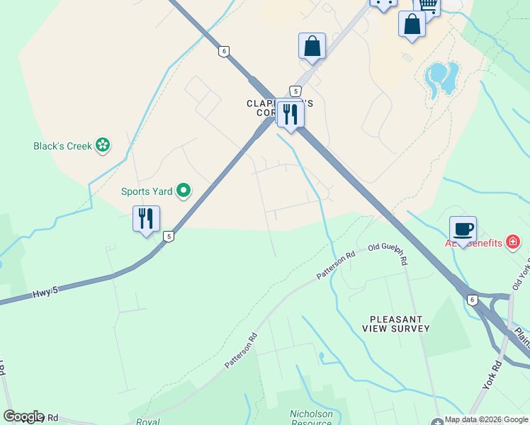 map of restaurants, bars, coffee shops, grocery stores, and more near South Drive in Hamilton