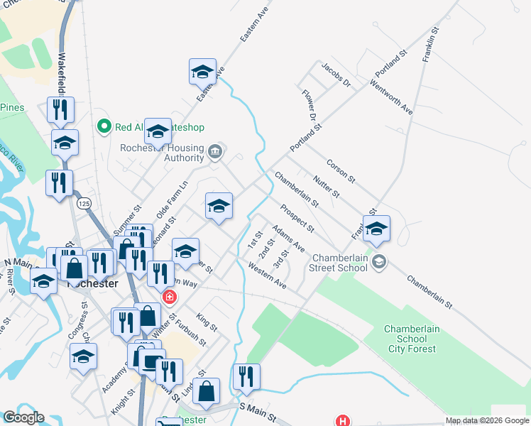 map of restaurants, bars, coffee shops, grocery stores, and more near 11 Prospect Street in Rochester