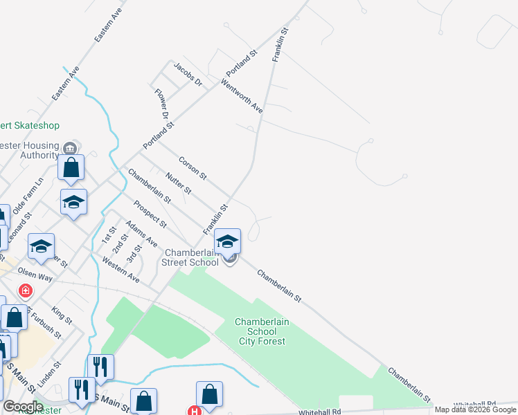 map of restaurants, bars, coffee shops, grocery stores, and more near 18 Franklin Heights in Rochester