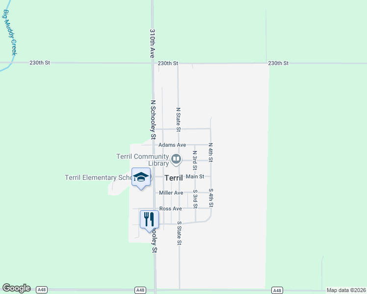 map of restaurants, bars, coffee shops, grocery stores, and more near 300-398 Adams Avenue in Terril