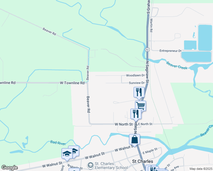 map of restaurants, bars, coffee shops, grocery stores, and more near 221 Sunview Drive in Saint Charles