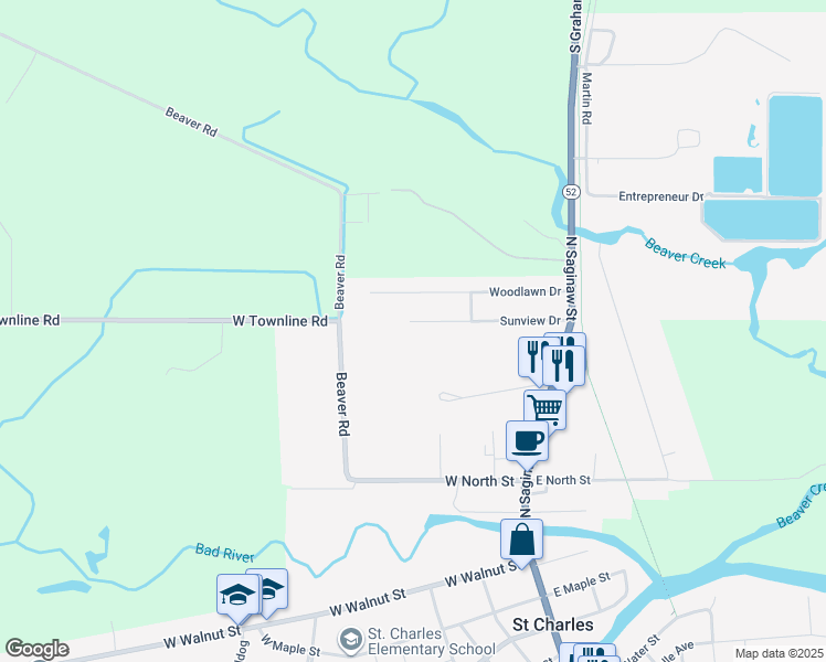 map of restaurants, bars, coffee shops, grocery stores, and more near 221 Sunview Drive in Saint Charles
