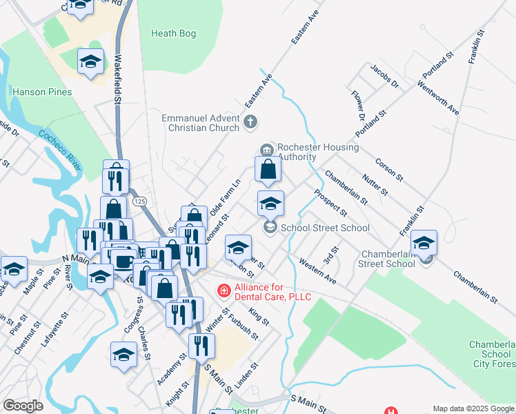 map of restaurants, bars, coffee shops, grocery stores, and more near 6 Morton Avenue in Rochester