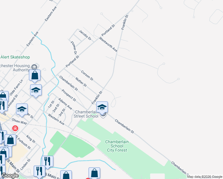 map of restaurants, bars, coffee shops, grocery stores, and more near 8 Franklin Heights in Rochester