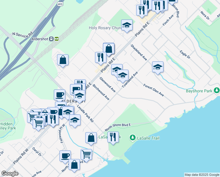 map of restaurants, bars, coffee shops, grocery stores, and more near 946 Glenwood Avenue in Burlington