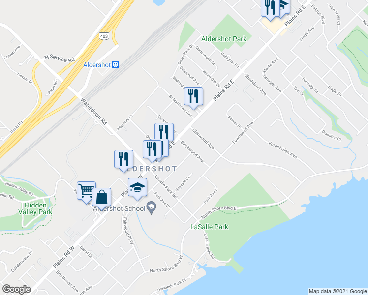 map of restaurants, bars, coffee shops, grocery stores, and more near 982 Birchwood Avenue in Burlington