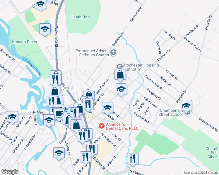 map of restaurants, bars, coffee shops, grocery stores, and more near 17 Harrison Avenue in Rochester