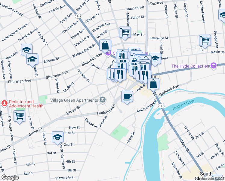 map of restaurants, bars, coffee shops, grocery stores, and more near 22 Broad Street in Glens Falls