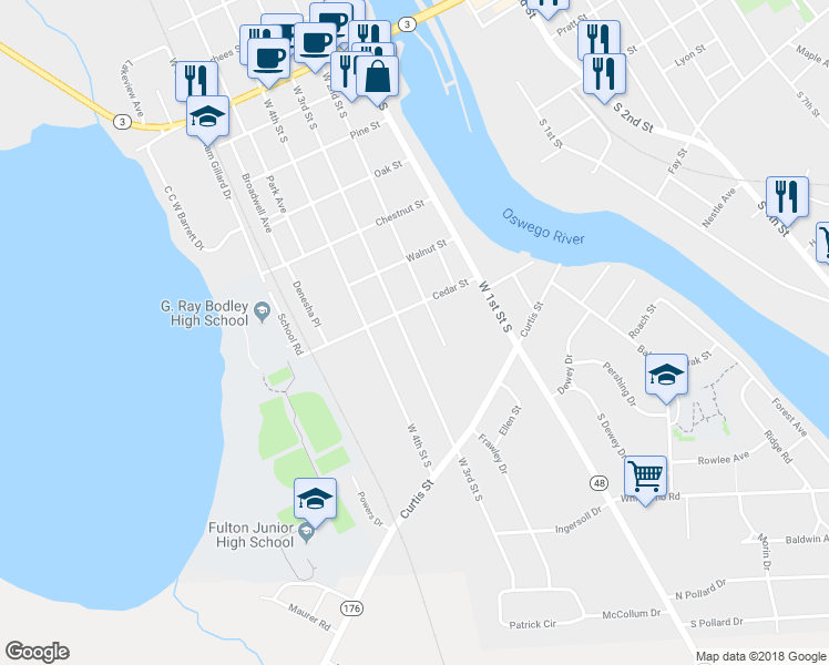 map of restaurants, bars, coffee shops, grocery stores, and more near 613 West 3rd Street South in Fulton