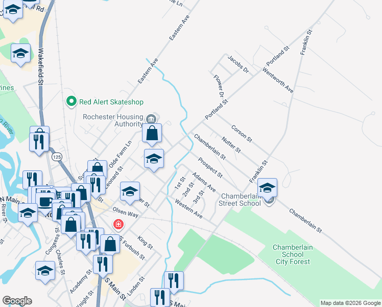 map of restaurants, bars, coffee shops, grocery stores, and more near 11 Prospect St in Rochester