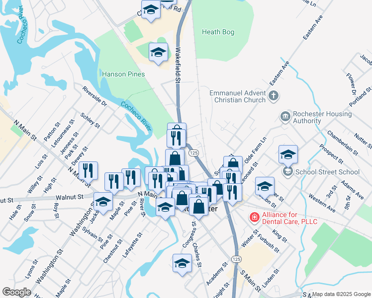 map of restaurants, bars, coffee shops, grocery stores, and more near 79 Wakefield Street in Rochester