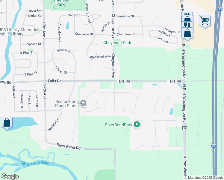 map of restaurants, bars, coffee shops, grocery stores, and more near 1913 Cheyenne Avenue in Grafton