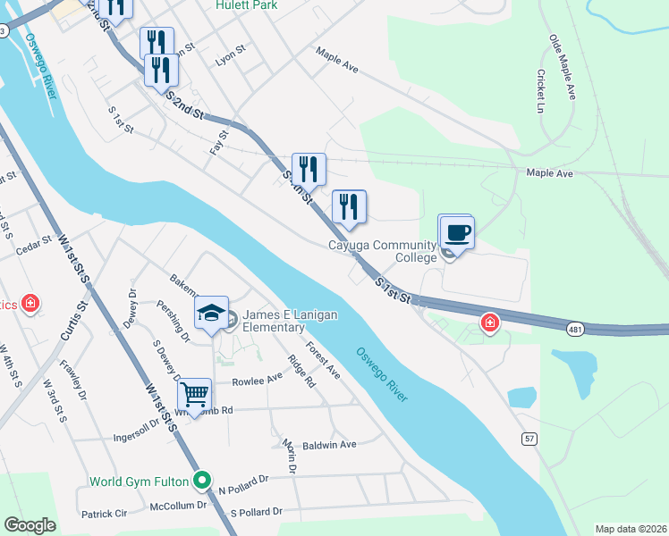map of restaurants, bars, coffee shops, grocery stores, and more near 810 South 1st Street in Fulton