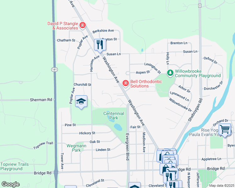 map of restaurants, bars, coffee shops, grocery stores, and more near N92 W6840 Washington Court in Cedarburg