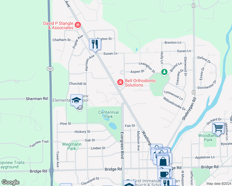 map of restaurants, bars, coffee shops, grocery stores, and more near N92 W6840 Washington Court in Cedarburg