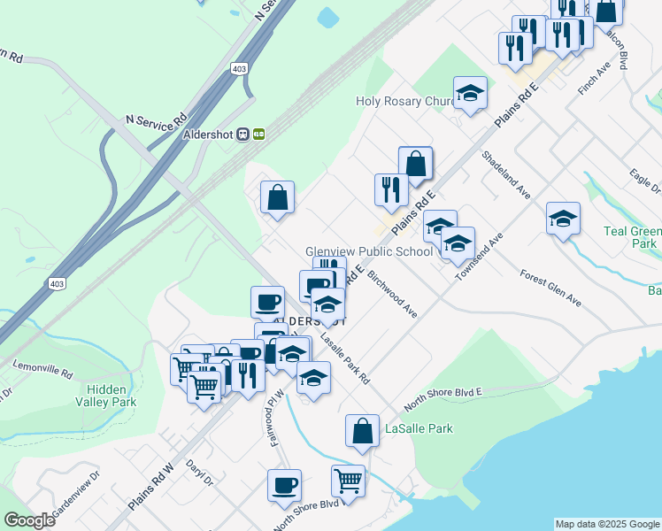map of restaurants, bars, coffee shops, grocery stores, and more near in Burlington