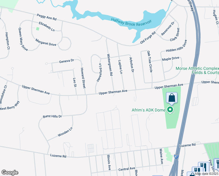 map of restaurants, bars, coffee shops, grocery stores, and more near 1 Wintergreen Road in Queensbury