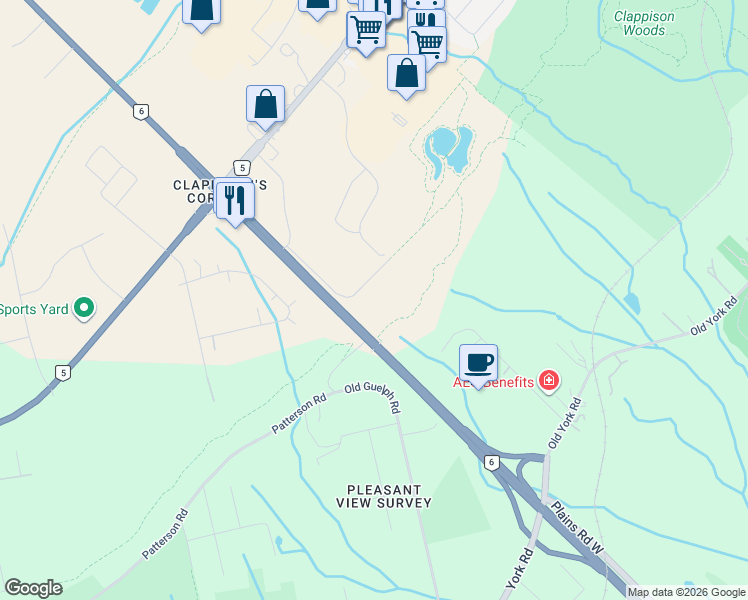map of restaurants, bars, coffee shops, grocery stores, and more near 720 Mountain Brow Road West in Burlington