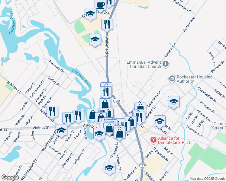 map of restaurants, bars, coffee shops, grocery stores, and more near 101 Wakefield Street in Rochester