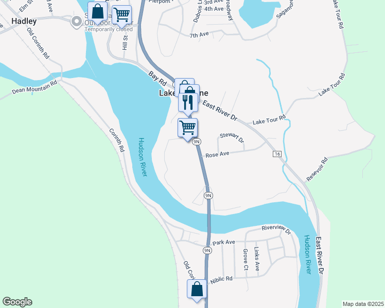 map of restaurants, bars, coffee shops, grocery stores, and more near 63 Lake Avenue in Lake Luzerne