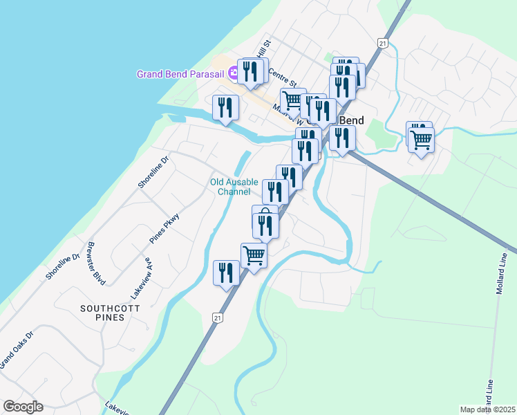 map of restaurants, bars, coffee shops, grocery stores, and more near 48 Orchard Road in Lambton Shores
