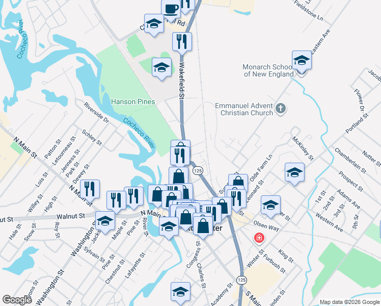 map of restaurants, bars, coffee shops, grocery stores, and more near 101 Wakefield Street in Rochester