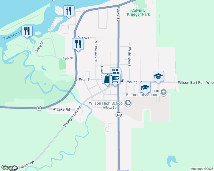 map of restaurants, bars, coffee shops, grocery stores, and more near 309 Cathrine Street in Wilson